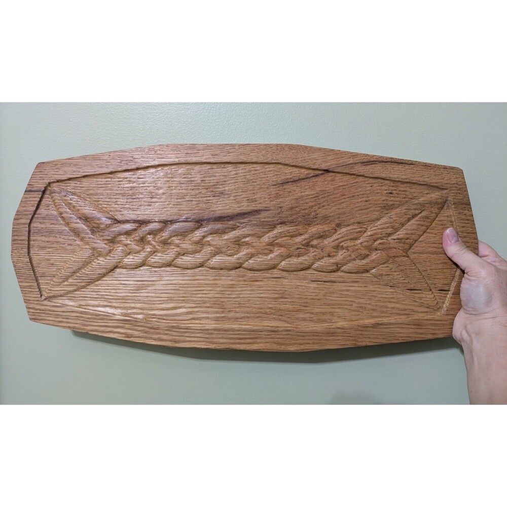 Vintage Oak Wood Hand Carved Bread or Charcuterie Board 19.5" Long, 8.75" wide.